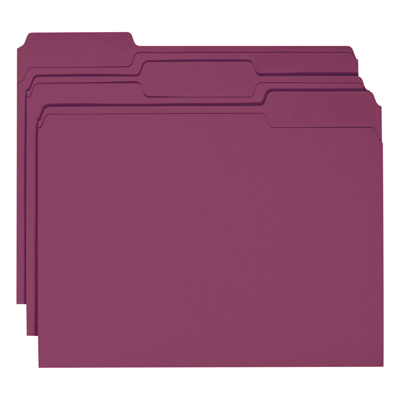 Smead Colored File Folders, 1/3-Cut Tabs: Assorted, Letter Size, 0.75" Expansion, Maroon, 100/Box