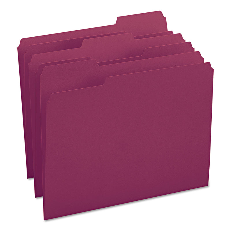 Smead Colored File Folders, 1/3-Cut Tabs: Assorted, Letter Size, 0.75" Expansion, Maroon, 100/Box