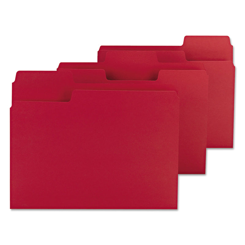 Smead SuperTab Colored File Folders, 1/3-Cut Tabs: Assorted, Letter Size, 0.75" Expansion, 11-pt Stock, Red, 100/Box