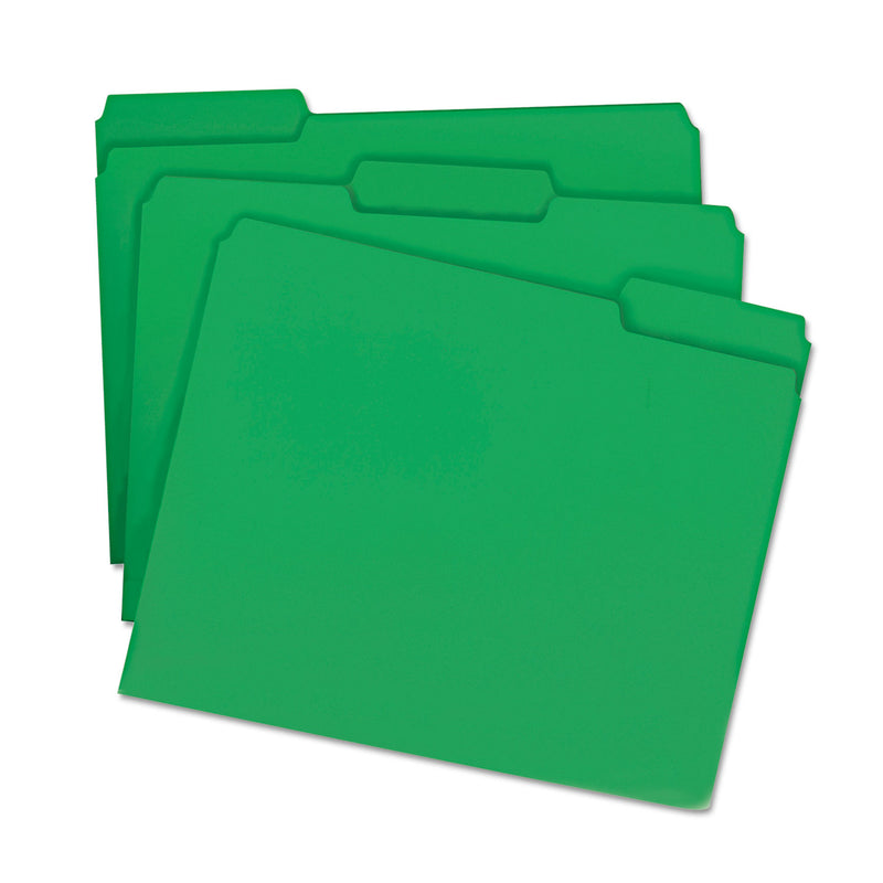 Smead Reinforced Top Tab Colored File Folders, 1/3-Cut Tabs: Assorted, Letter Size, 0.75" Expansion, Green, 100/Box