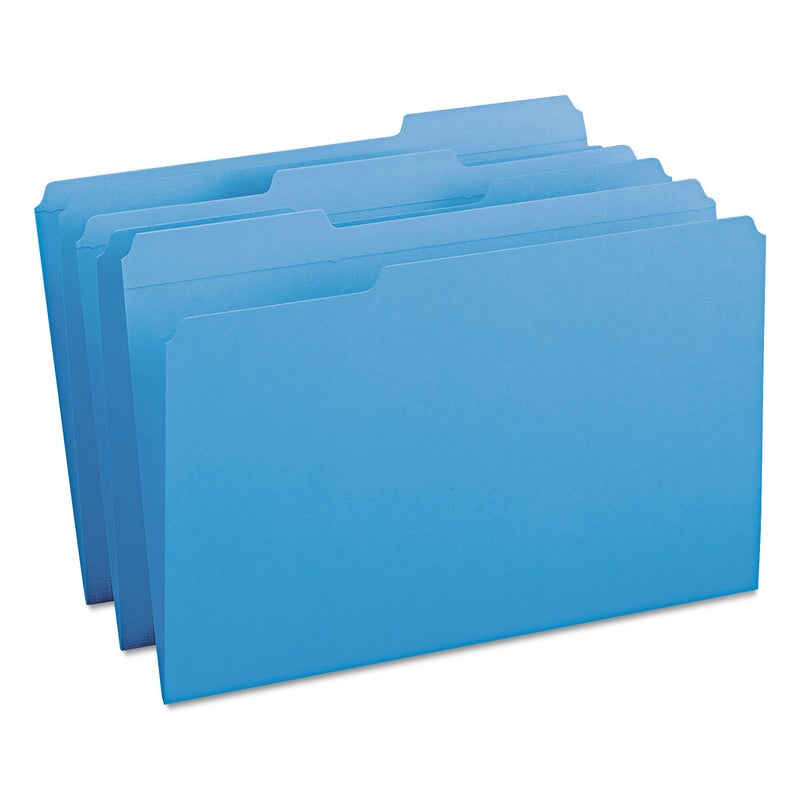 Smead Reinforced Top Tab Colored File Folders, 1/3-Cut Tabs: Assorted, Legal Size, 0.75" Expansion, Blue, 100/Box
