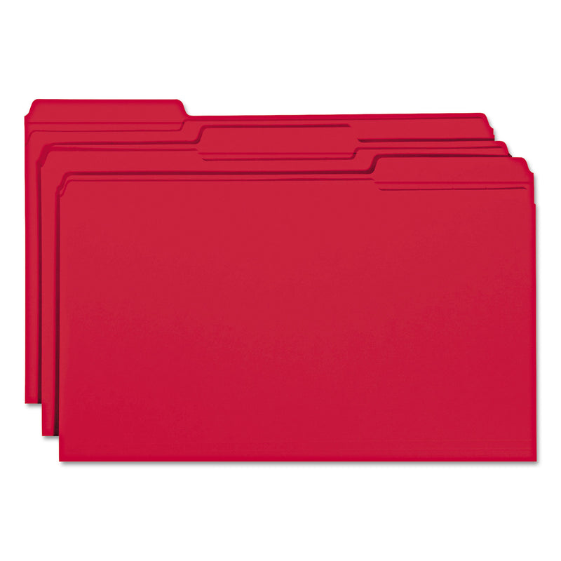 Smead Reinforced Top Tab Colored File Folders, 1/3-Cut Tabs: Assorted, Legal Size, 0.75" Expansion, Red, 100/Box