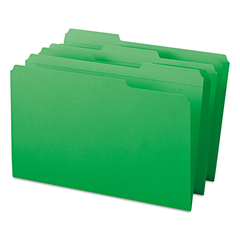 Smead Reinforced Top Tab Colored File Folders, 1/3-Cut Tabs: Assorted, Legal Size, 0.75" Expansion, Green, 100/Box