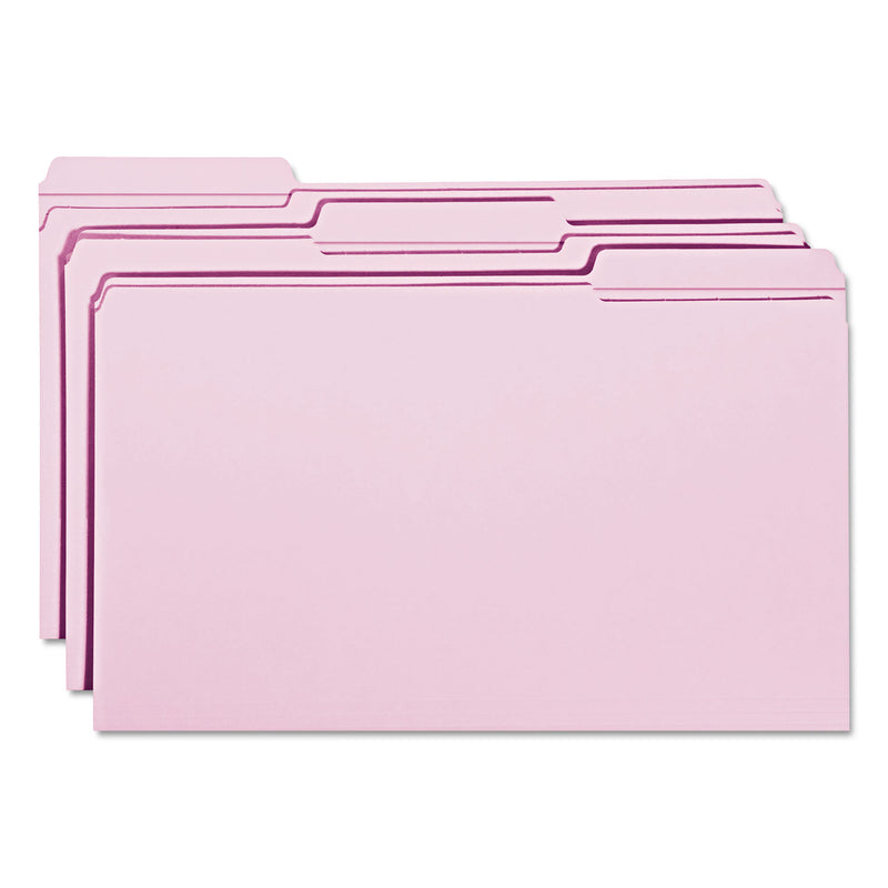 Smead Reinforced Top Tab Colored File Folders, 1/3-Cut Tabs: Assorted, Legal Size, 0.75" Expansion, Lavender, 100/Box