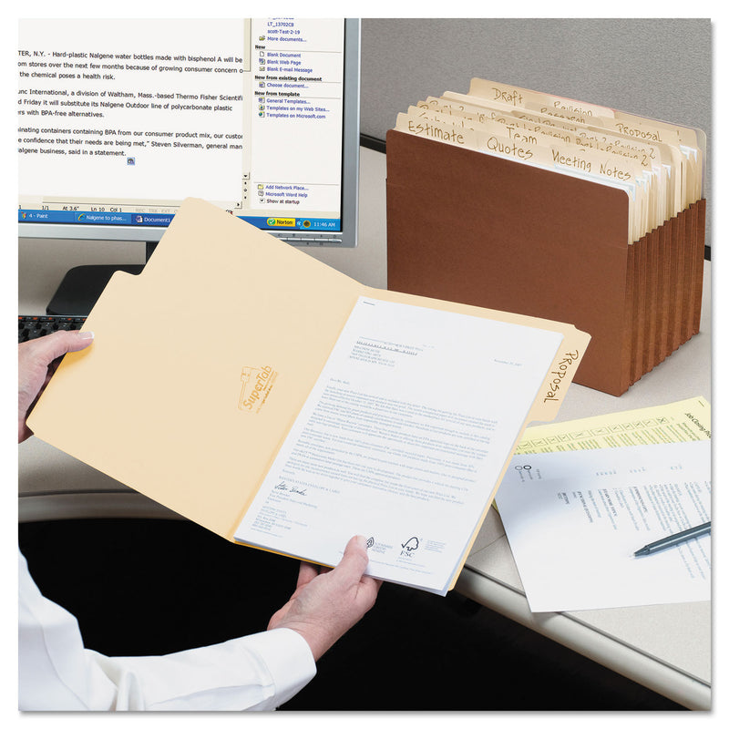 Smead SuperTab Top Tab File Folders, 1/3-Cut Tabs: Assorted, Legal Size, 0.75" Expansion, 11-pt Manila, 100/Box