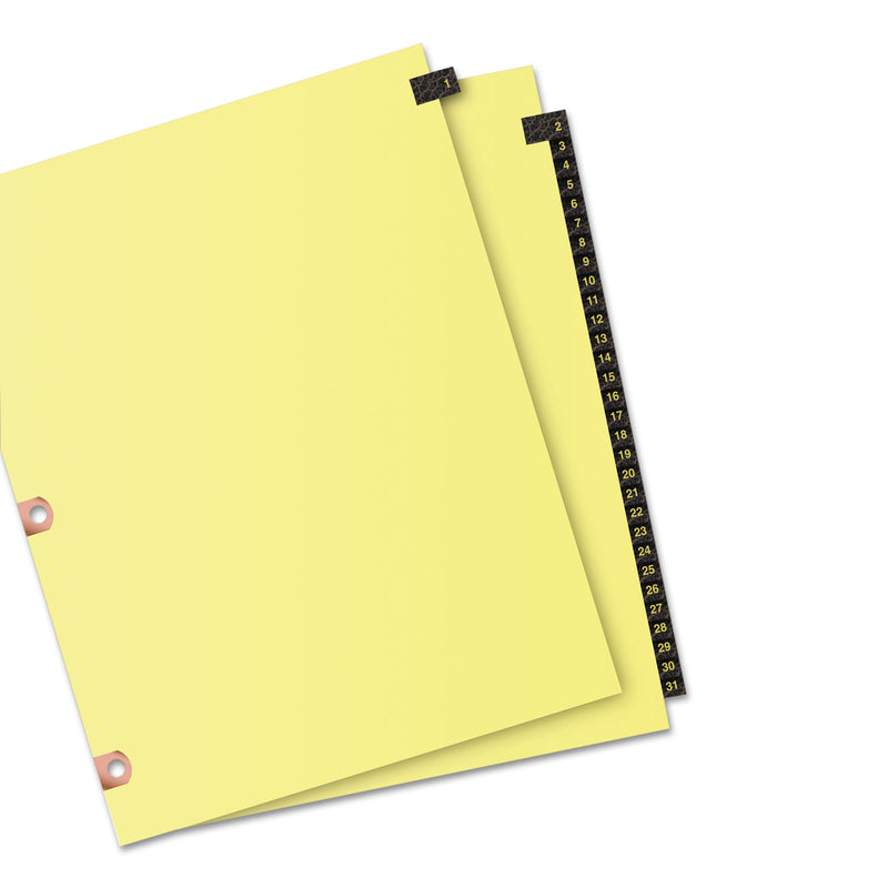 Avery Preprinted Black Leather Tab Dividers w/Copper Reinforced Holes, 31-Tab, 1 to 31, 11 x 8.5, Buff, 1 Set