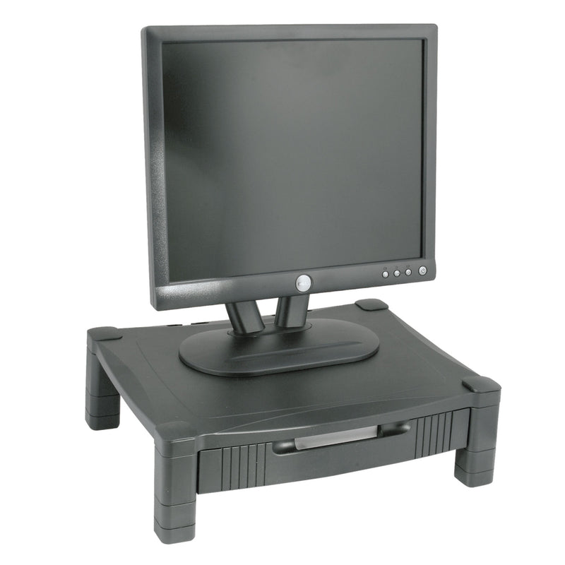 Kantek Monitor Stand with Drawer, 17" x 13.25" x 3" to 6.5", Black, Supports 50 lbs