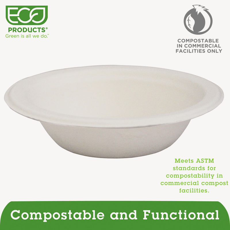 Eco-Products Renewable and Compostable Sugarcane Bowls, 12 oz, Natural White, 50/Packs