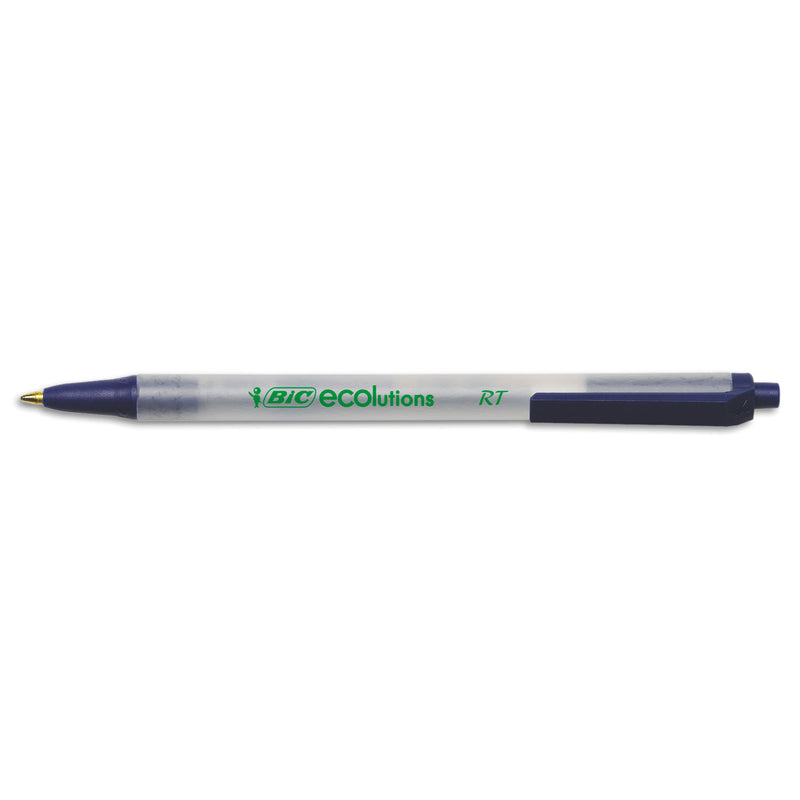 BIC Ecolutions Clic Stic Ballpoint Pen, Retractable, Medium 1 mm, Blue Ink, Clear Barrel, Dozen