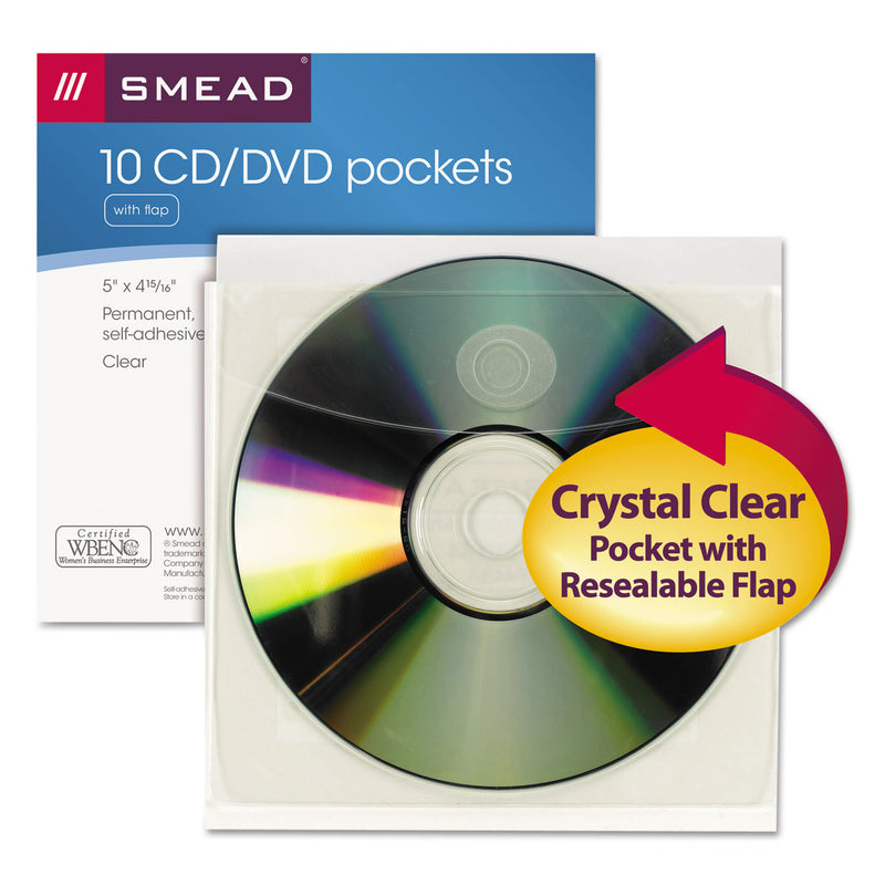 Smead Self-Adhesive CD/Diskette Pockets, Clear, 10/Pack