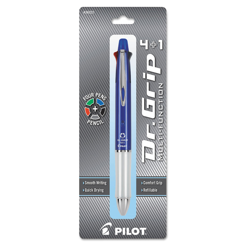 Pilot Dr. Grip 4 + 1 Multi-Color Ballpoint Pen/Pencil, Retractable, 0.7 mm Pen/0.5 mm Pencil, Black/Blue/Green/Red Ink, Blue Barrel