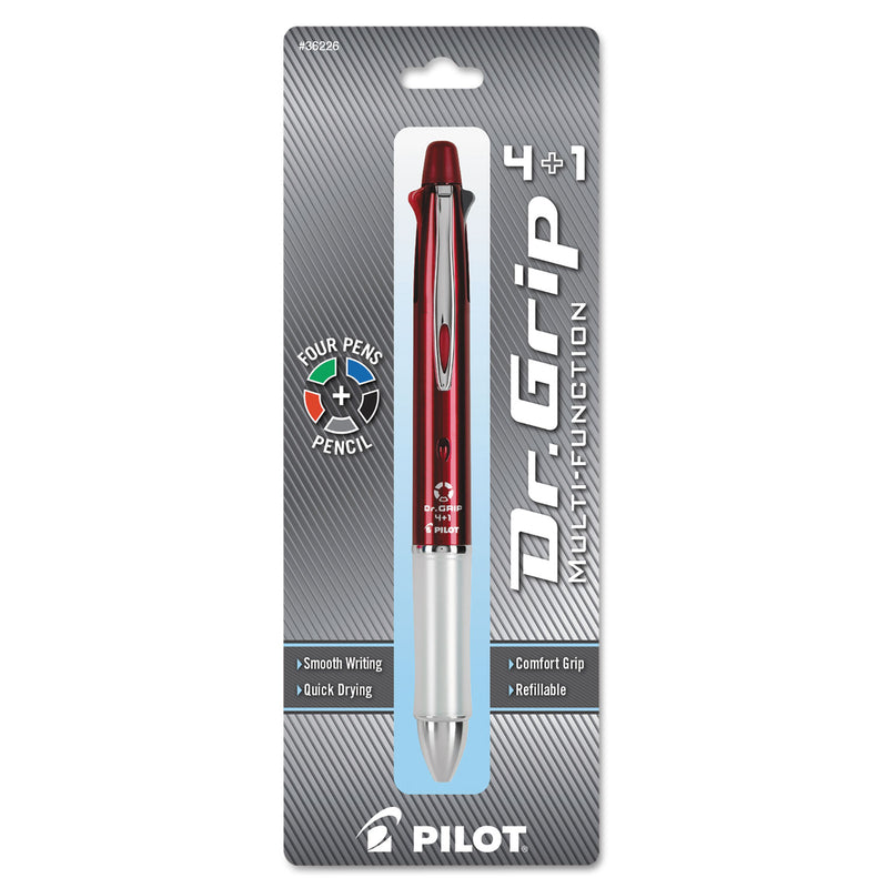 Pilot Dr. Grip 4 + 1 Multi-Color Ballpoint Pen/Pencil, Retractable, 0.7mm Pen/0.5mm Pencil, Black/Blue/Green/Red Ink, Wine Barrel
