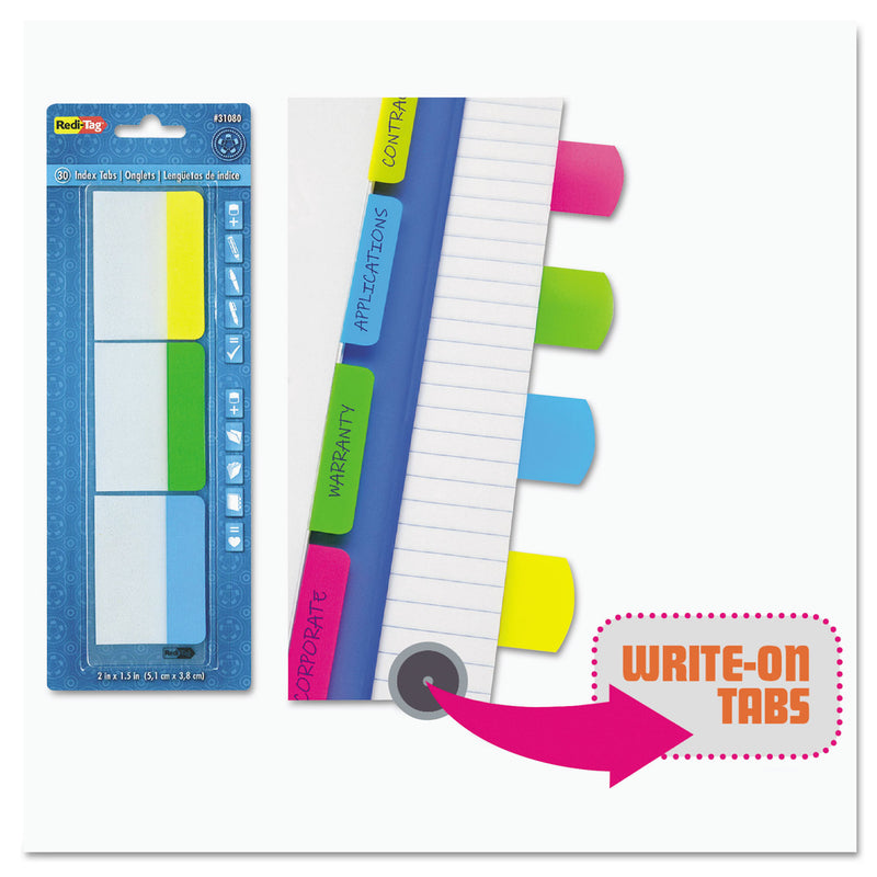 Redi-Tag Write-On Index Tabs, 1/5-Cut, Assorted Colors, 2" Wide, 48/Pack
