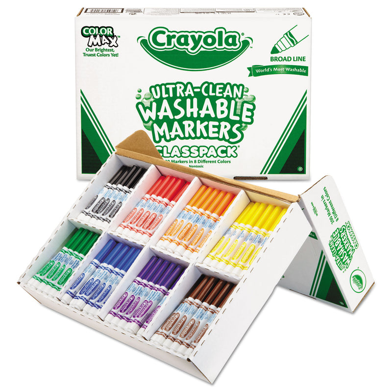 Crayola Ultra-Clean Washable Marker Classpack, Broad Bullet Tip, 8 Assorted Colors, 200/Box