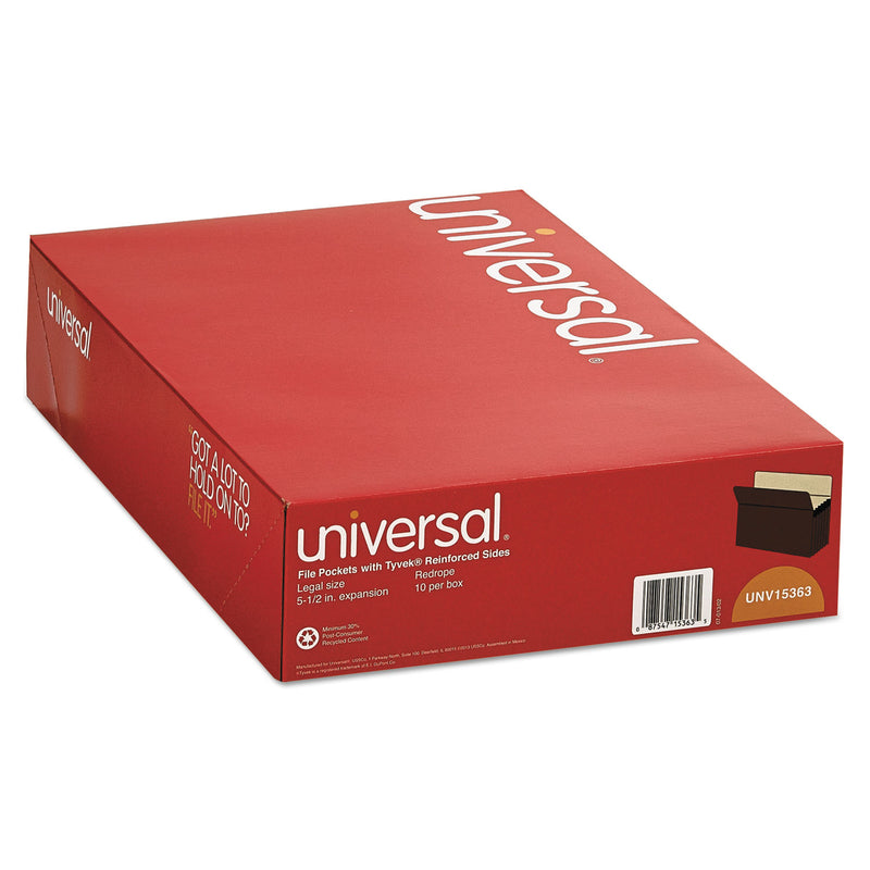 Universal Redrope Expanding File Pockets, 5.25" Expansion, Legal Size, Redrope, 10/Box