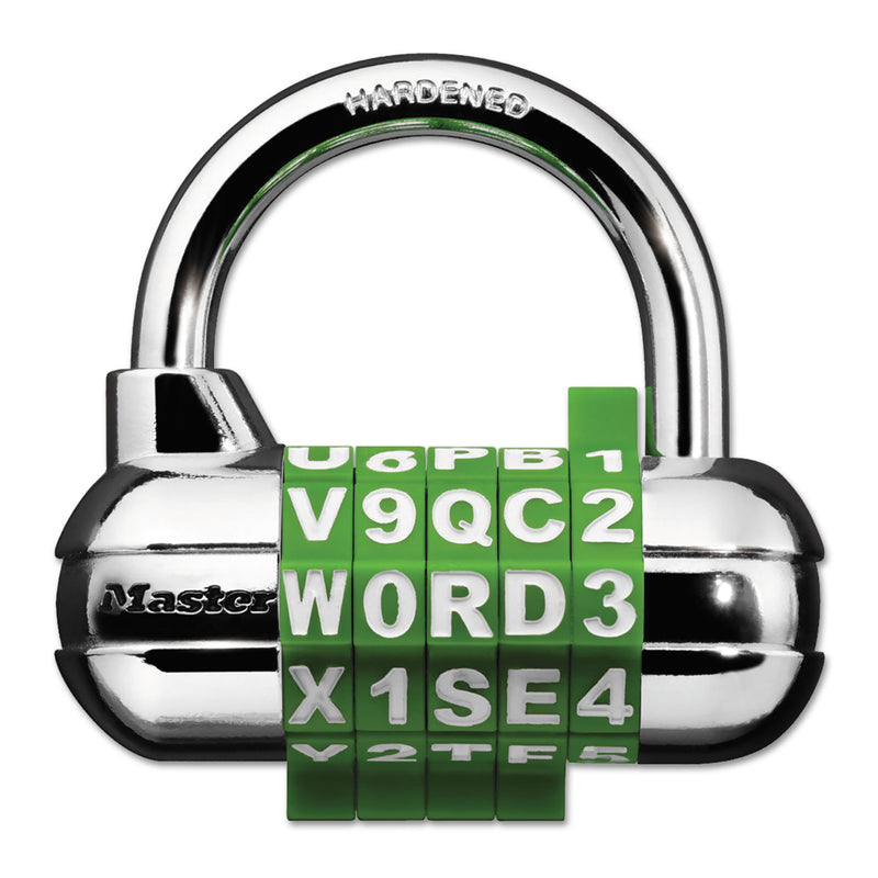 Master Lock Password Plus Combination Lock, Hardened Steel Shackle, 2.5" Wide, Chrome/Assorted