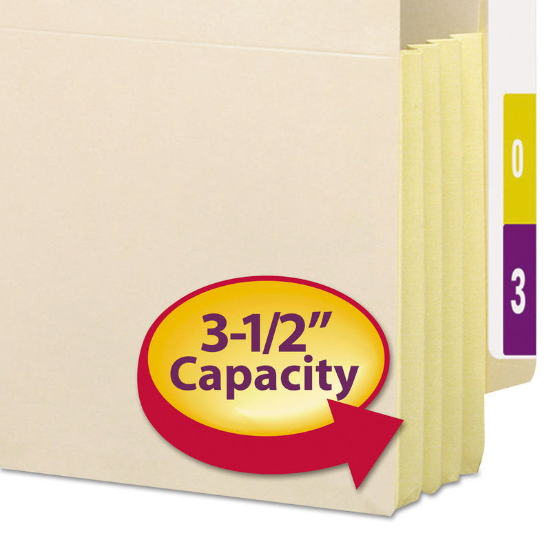 Smead Manila End Tab File Pockets with Tyvek-Lined Gussets, 3.5" Expansion, Letter Size, Manila, 10/Box