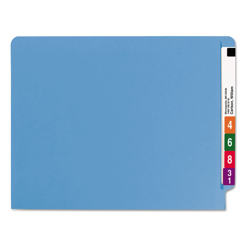 Smead Shelf-Master Reinforced End Tab Colored Folders, Straight Tabs, Letter Size, 0.75" Expansion, Blue, 100/Box