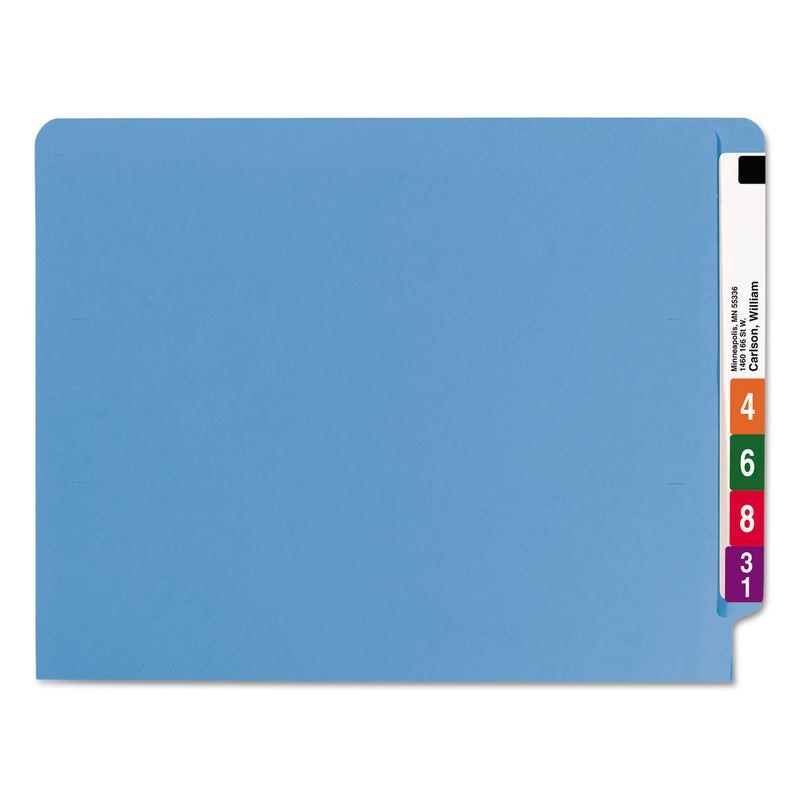 Smead Shelf-Master Reinforced End Tab Colored Folders, Straight Tabs, Letter Size, 0.75" Expansion, Blue, 100/Box