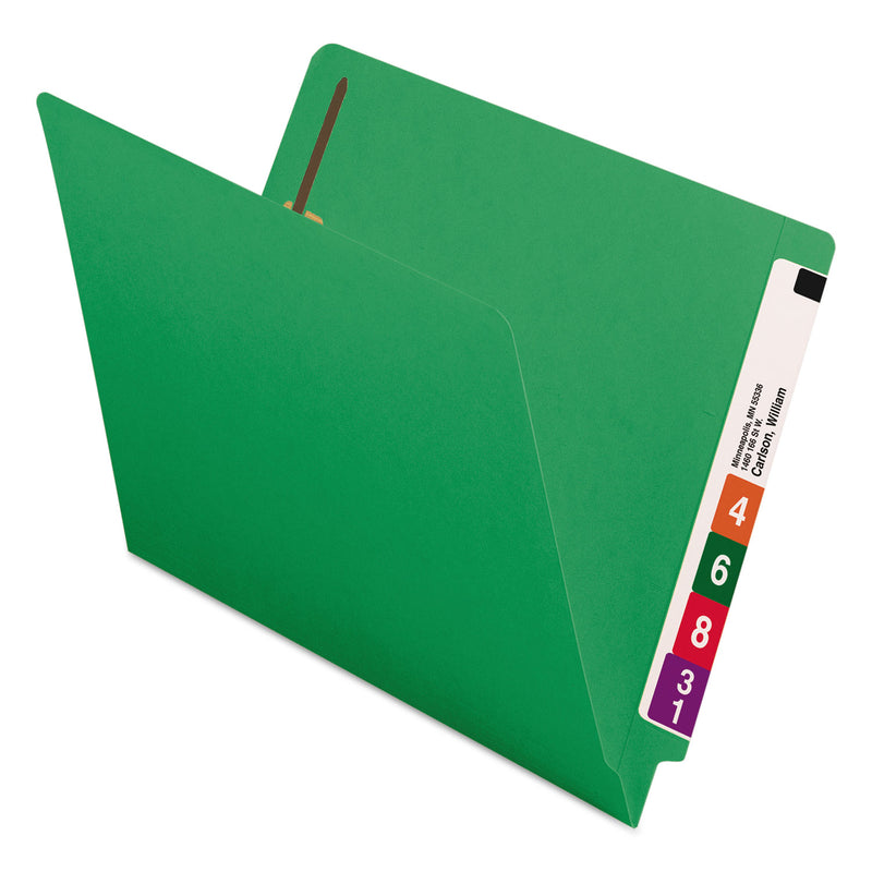 Smead Heavyweight Colored End Tab Fastener Folders, 2 Fasteners, Letter Size, Green Exterior, 50/Box