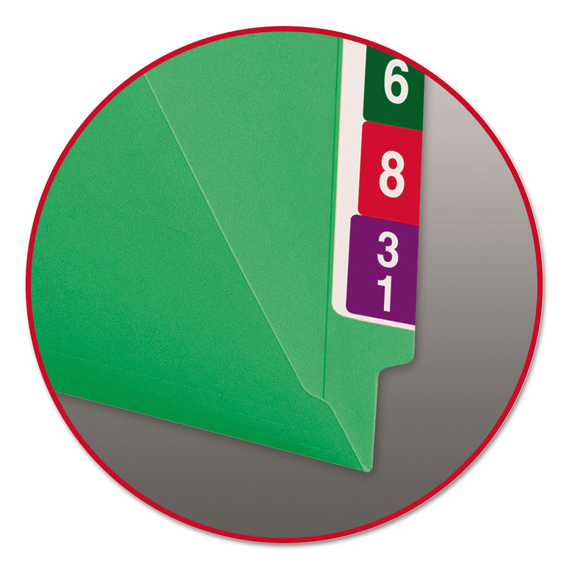 Smead Shelf-Master Reinforced End Tab Colored Folders, Straight Tabs, Letter Size, 0.75" Expansion, Green, 100/Box