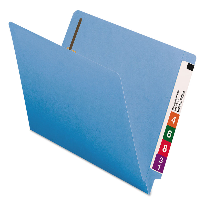 Smead Heavyweight Colored End Tab Fastener Folders, 2 Fasteners, Letter Size, Blue Exterior, 50/Box