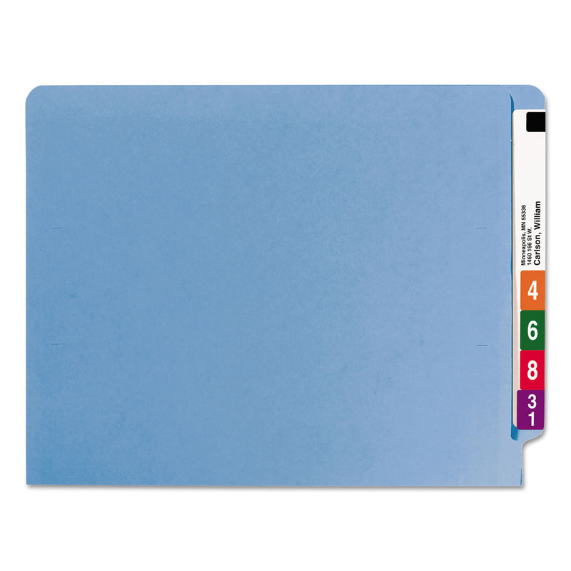 Smead Heavyweight Colored End Tab Fastener Folders, 2 Fasteners, Letter Size, Blue Exterior, 50/Box