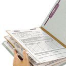 Smead End Tab Pressboard Classification Folders with SafeSHIELD Coated Fasteners, 2 Dividers, Legal Size, Gray-Green, 10/Box