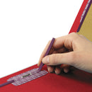 Smead End Tab Pressboard Classification Folders with SafeSHIELD Fasteners, 2 Dividers, Legal Size, Bright Red, 10/Box