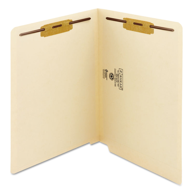 Smead Manila End Tab Fastener Folders with Reinforced Tabs, 11-pt Manila, 2 Fasteners, Letter Size, Manila Exterior, 50/Box