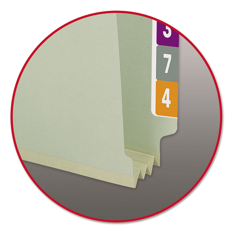 Smead End Tab Pressboard Classification Folders with Two SafeSHIELD Coated Fasteners, 3" Expansion, Legal Size, Gray-Green, 25/Box