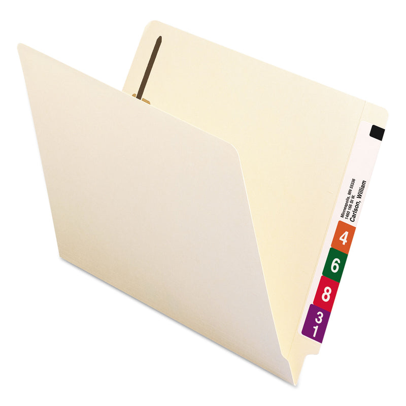 Smead Manila End Tab Fastener Folders with Reinforced Tabs, 14-pt Stock, 2 Fasteners, Letter Size, Manila Exterior, 50/Box