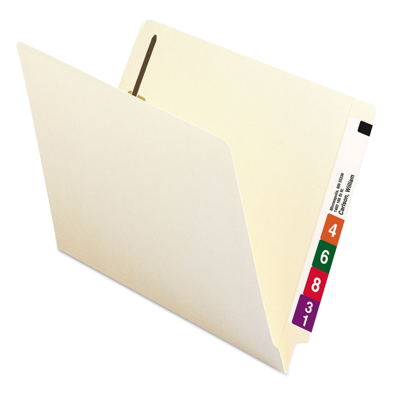 Smead 100% Recycled Manila End Tab Fastener Folders, 2 Fasteners, Letter Size, Manila Exterior, 50/Box