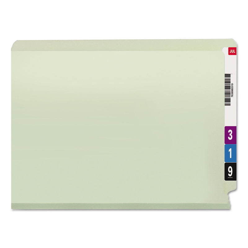Smead End Tab Pressboard Classification Folders with Two SafeSHIELD Coated Fasteners, 2" Expansion, Letter Size, Gray-Green, 25/Box