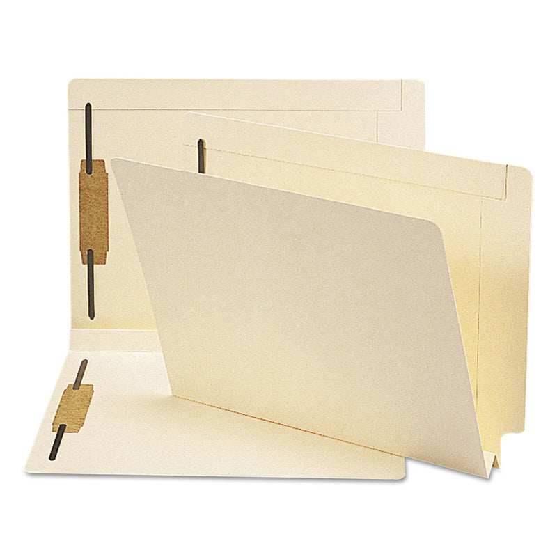 Smead Manila End Tab W-Fold Fastener Folders with Reinforced Tabs, 14-pt Stock, 2 Fasteners, Letter Size, Manila Exterior, 50/Box