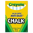 Crayola Nontoxic Anti-Dust Chalk, 3" x 0.31" Diameter, White, 12 Sticks/Box