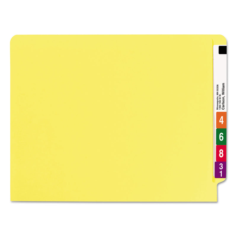 Smead Heavyweight Colored End Tab Fastener Folders, 2 Fasteners, Letter Size, Yellow Exterior, 50/Box