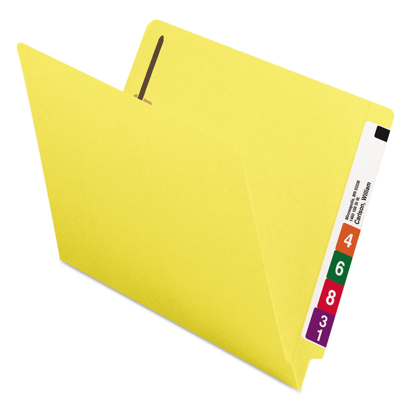 Smead Heavyweight Colored End Tab Fastener Folders, 2 Fasteners, Letter Size, Yellow Exterior, 50/Box