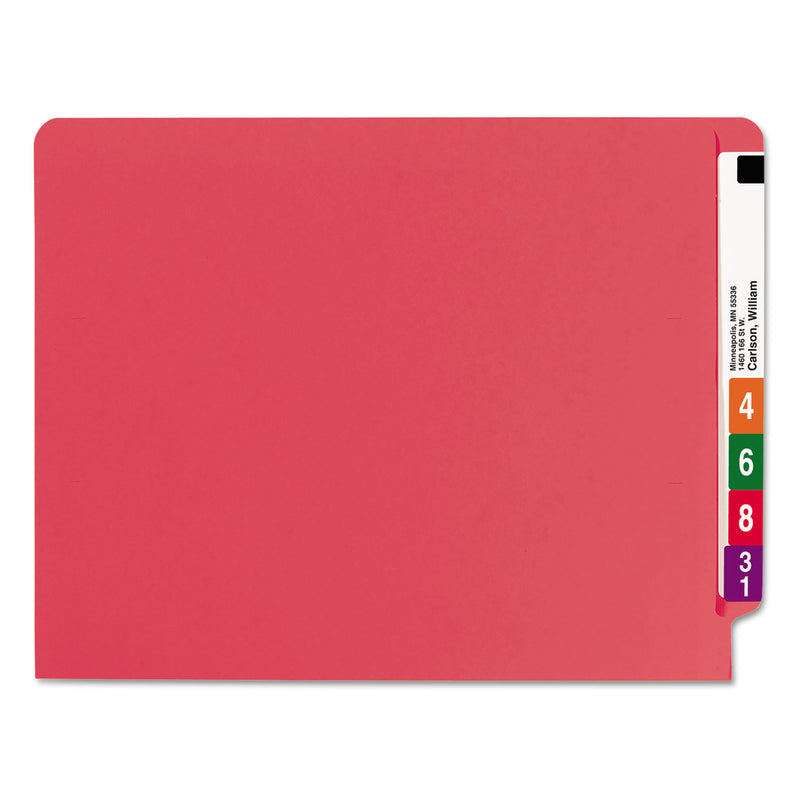 Smead Heavyweight Colored End Tab Fastener Folders, 2 Fasteners, Letter Size, Red Exterior, 50/Box