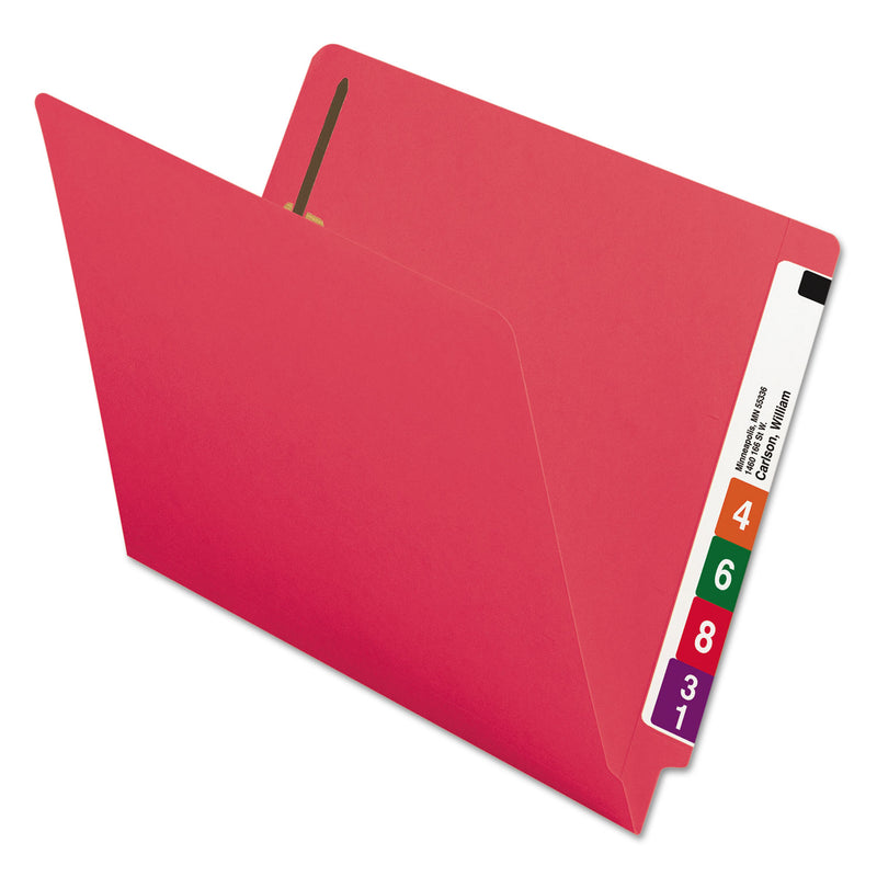 Smead Heavyweight Colored End Tab Fastener Folders, 2 Fasteners, Letter Size, Red Exterior, 50/Box