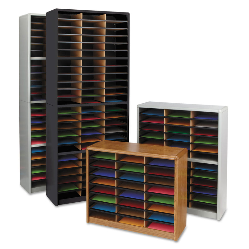 Safco Steel/Fiberboard Literature Sorter, 24 Compartments, 32.25 x 13.5 x 25.75, Oak