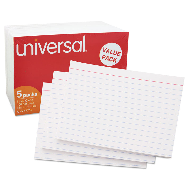 Universal Ruled Index Cards, 4 x 6, White, 500/Pack