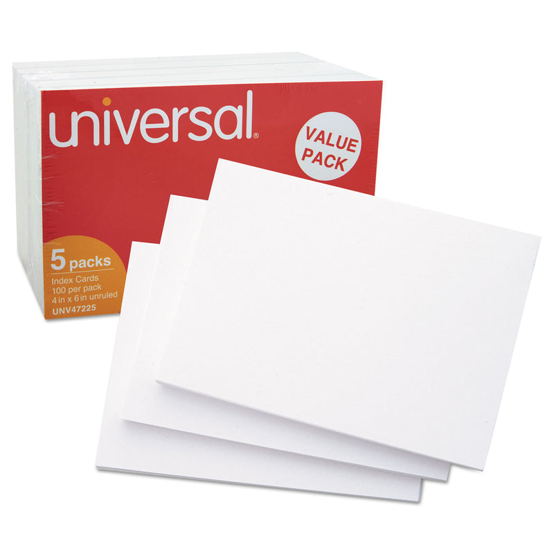 Universal Unruled Index Cards, 4 x 6, White, 500/Pack