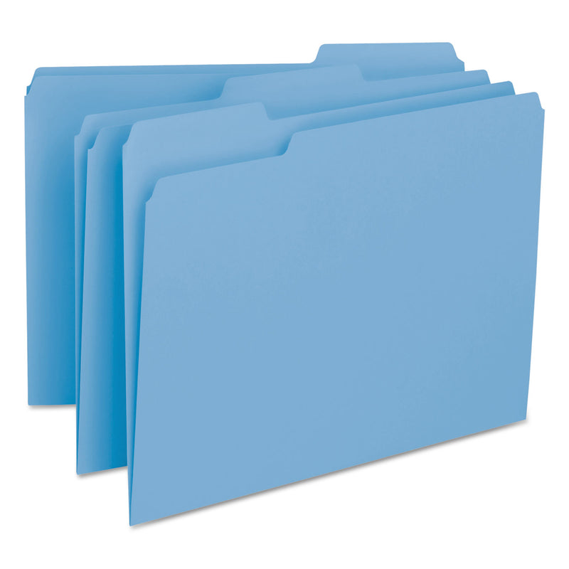 Smead Interior File Folders, 1/3-Cut Tabs: Assorted, Letter Size, 0.75" Expansion, Blue, 100/Box