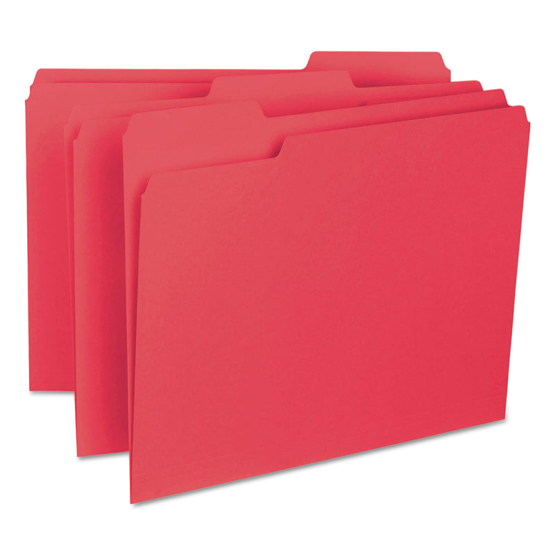 Smead Interior File Folders, 1/3-Cut Tabs: Assorted, Letter Size, 0.75" Expansion, Red, 100/Box