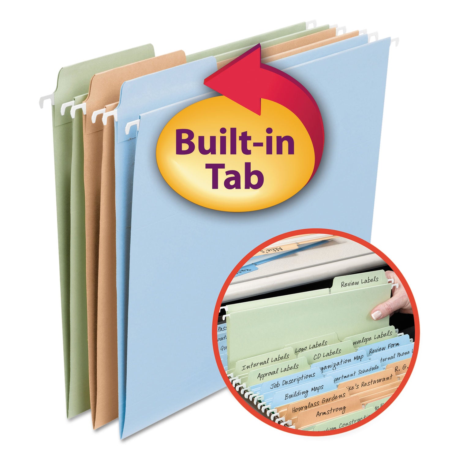Setron Fasttab FasTab Hanging Folders, Letter Size, 1/3-Cut Tabs, Assorted Earthtone ...