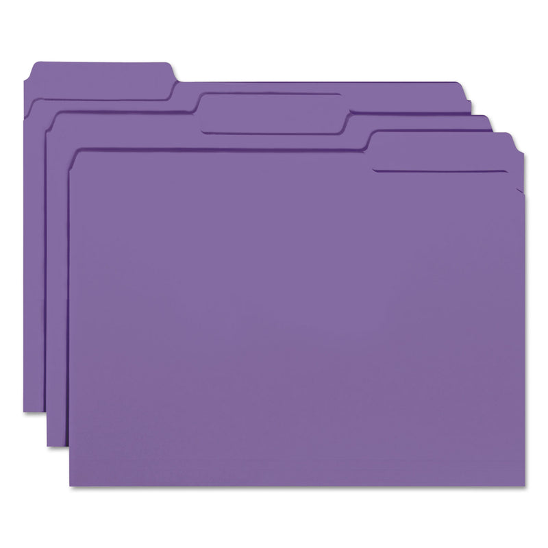 Smead Interior File Folders, 1/3-Cut Tabs: Assorted, Letter Size, 0.75" Expansion, Purple, 100/Box