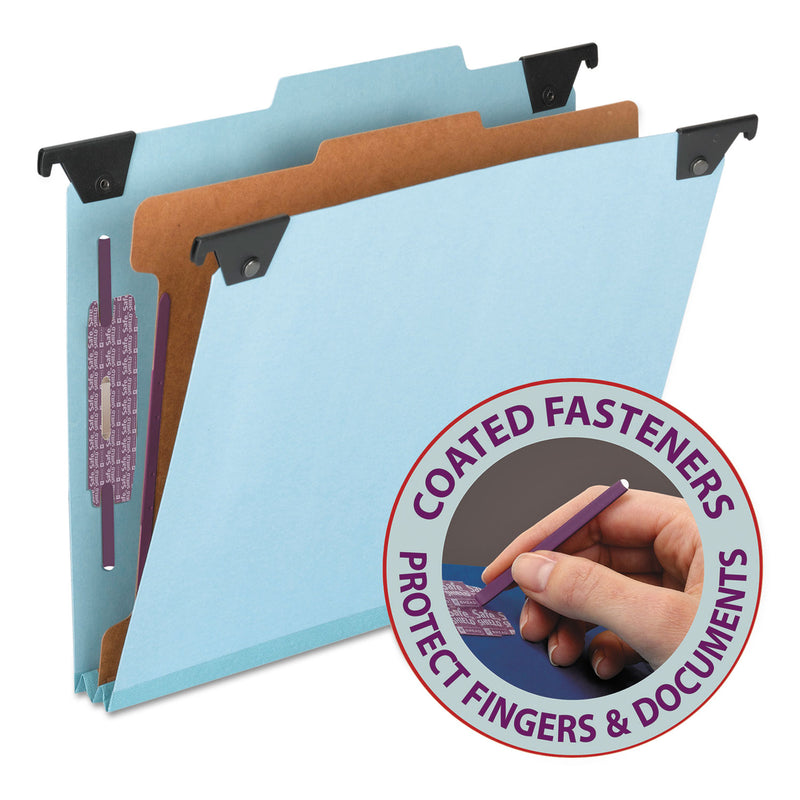 Smead FasTab Hanging Pressboard Classification Folders, 1 Divider, Letter Size, Blue