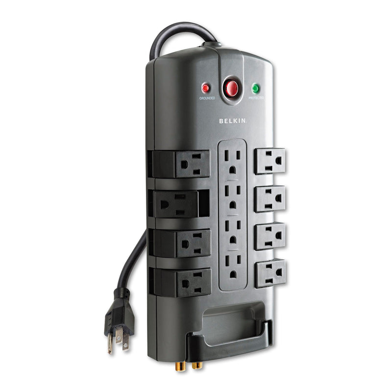 Belkin Pivot Plug Surge Protector, 12 AC Outlets, 8 ft Cord, 4,320 J, Gray