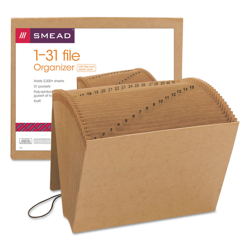 Smead Indexed Expanding Kraft Files, 31 Sections, Elastic Cord Closure, 1/15-Cut Tabs, Letter Size, Kraft